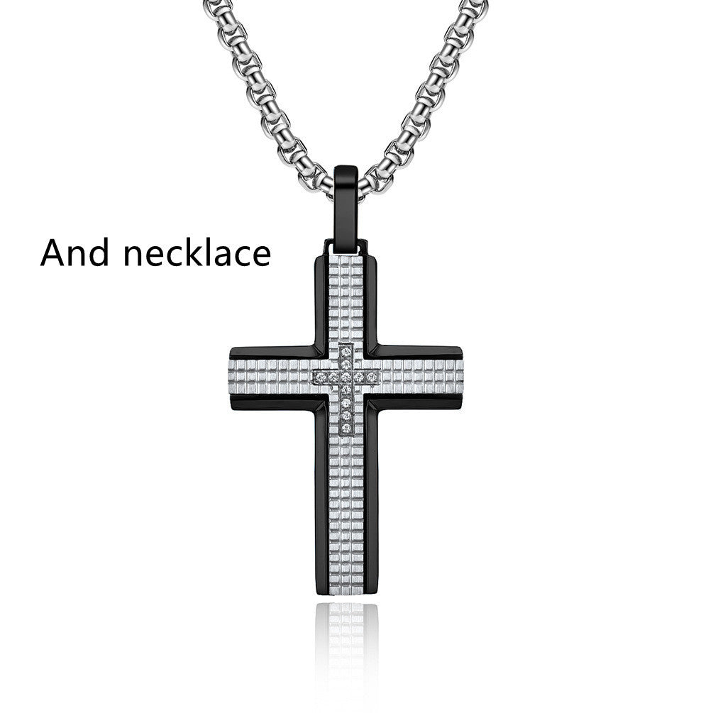 Plaid Cross Pendant Necklace