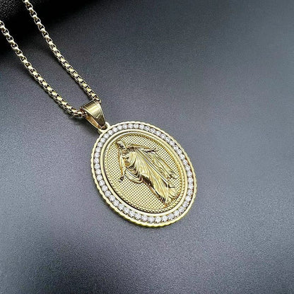 Embossed Religious Pendant Necklace