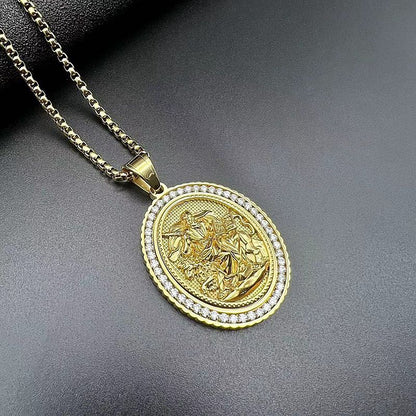 Embossed Religious Pendant Necklace