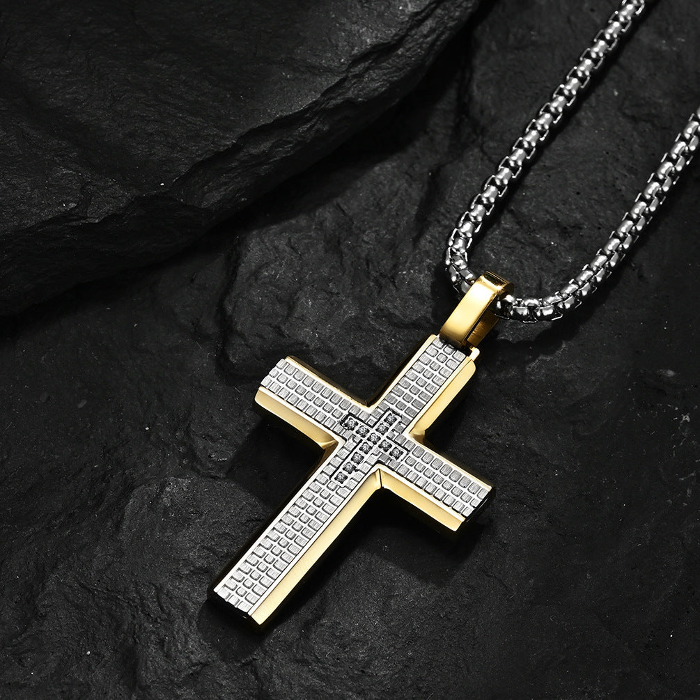 Plaid Cross Pendant Necklace