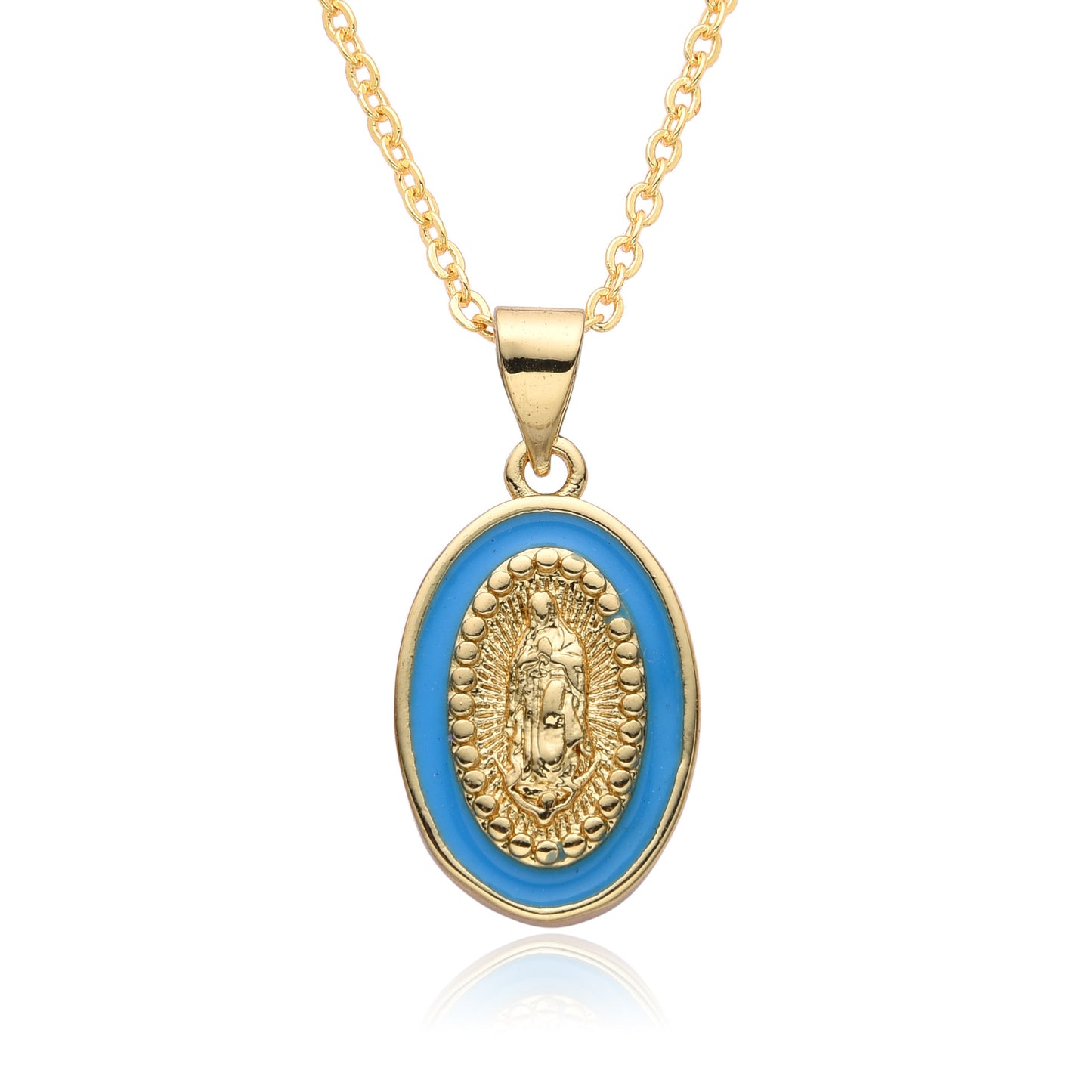 Religious Drip Oval Pendant Necklace