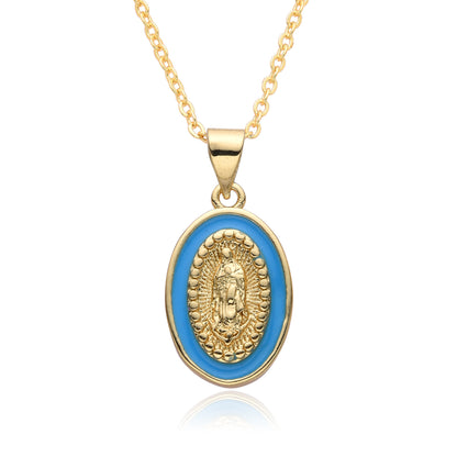 Religious Drip Oval Pendant Necklace