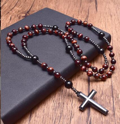 Natural Stone Cross Necklace