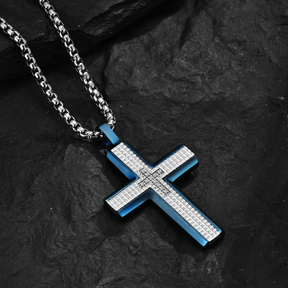 Plaid Cross Pendant Necklace