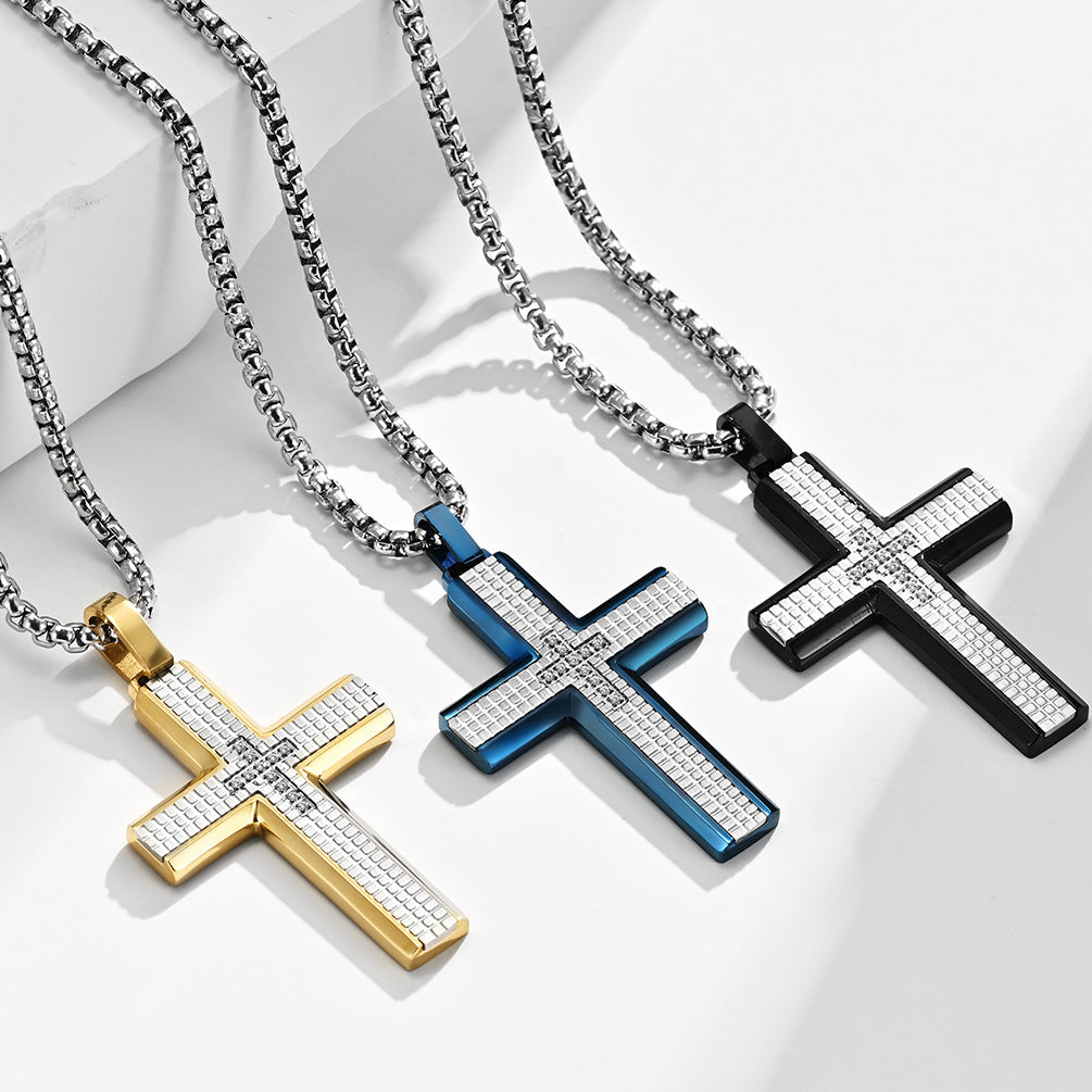 Plaid Cross Pendant Necklace