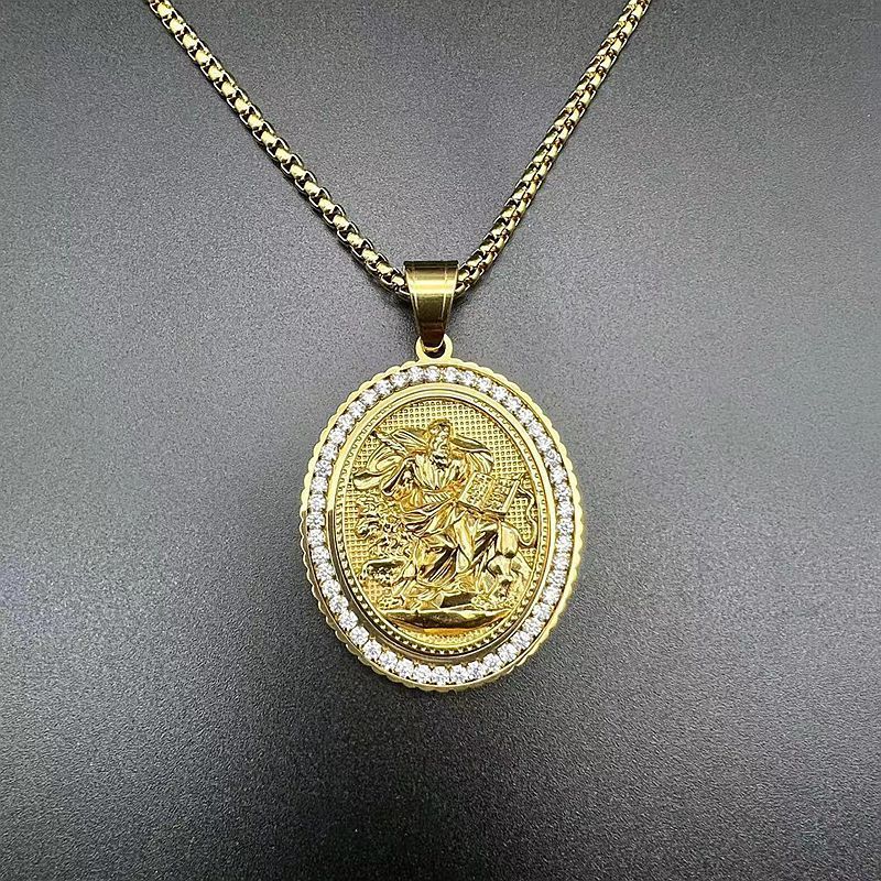 Embossed Religious Pendant Necklace