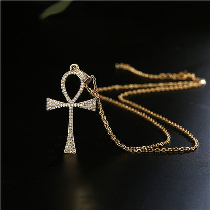 Zircon Religious Anka Cross Necklace